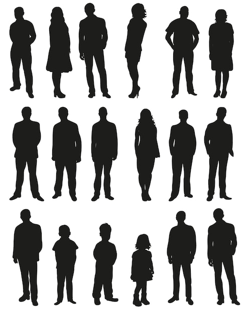 Vecteur ensemble de personnes vectorielles de silhouettes noires