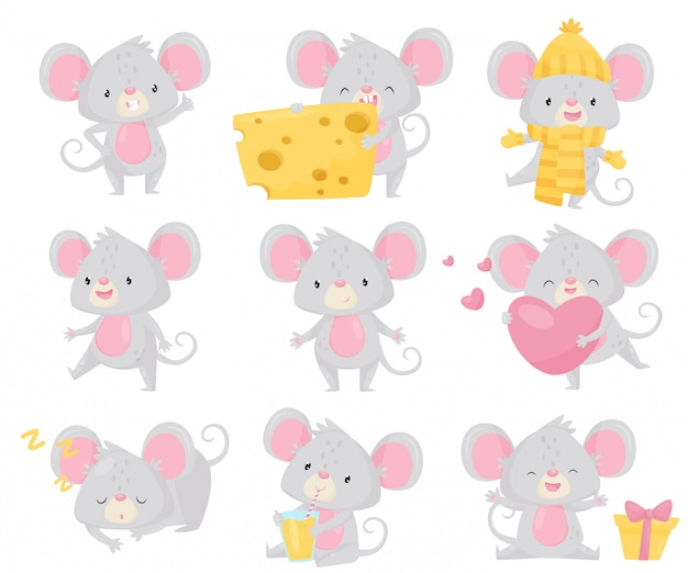 Souris Avec De Grandes Oreilles Roses Illustration de Vecteur