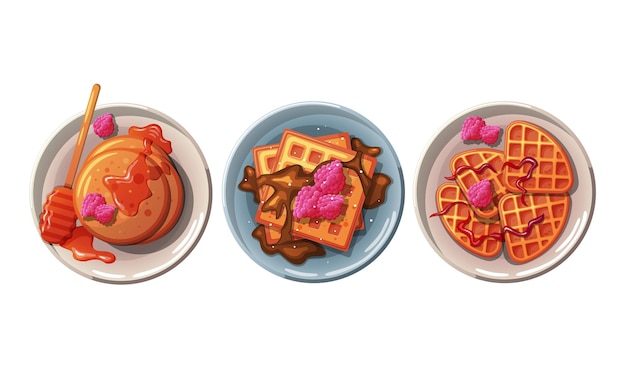 Ensemble De Petits Déjeuners Sucrés De Dessin Animé