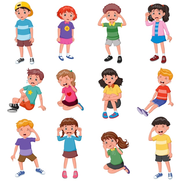 Ensemble de petits enfants mignons qui pleurent illustration vectorielle