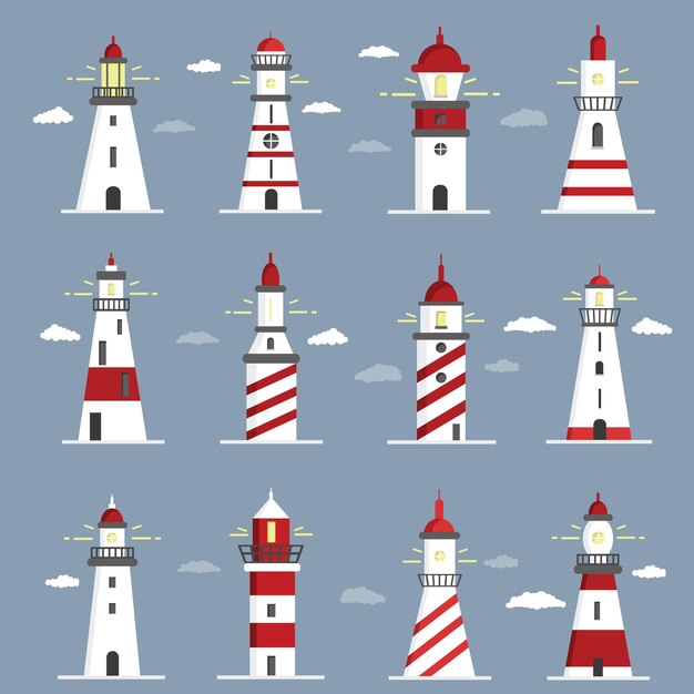 Vecteur ensemble phare illustration vectorielle design plat