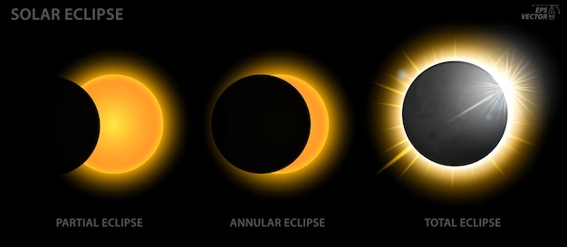 Vecteur ensemble de phases d'éclipse solaire illustration 3d