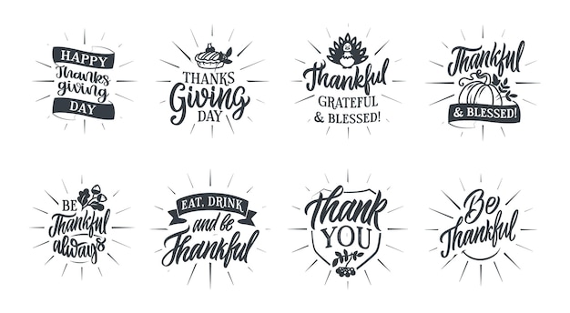 L'ensemble Des Phrases De Lettrage Thanksgiving Day Avec Des Rayons