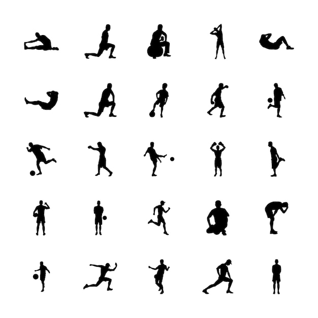 Ensemble De Pictogrammes De Silhouettes D'exercice De Remise En Forme