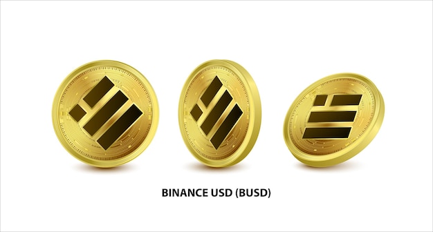 Ensemble de pièces d'or Binance USD BUSD Monnaie numérique Symbole de crypto-monnaie sur fond blanc