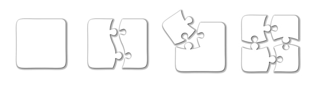 Vecteur ensemble de pièces de puzzle puzzle puzzle sur fond blanc modèle vierge de grille de puzzles