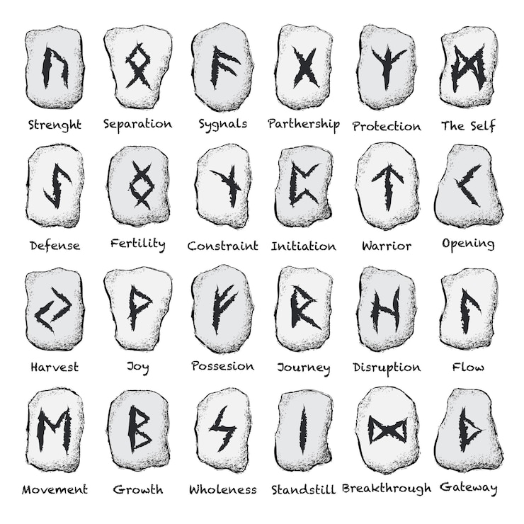 Vecteur ensemble de pierres de grunge blanc runes viking