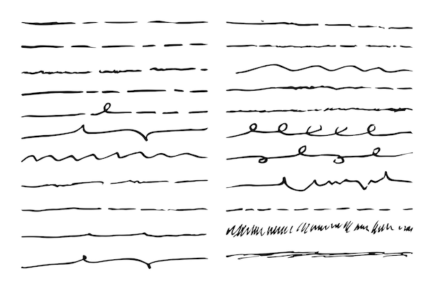 Ensemble De Pinceaux Artistiques Doodle Souligne Lignes De Trait De Marqueur Noir Et De Pinceau Grunge