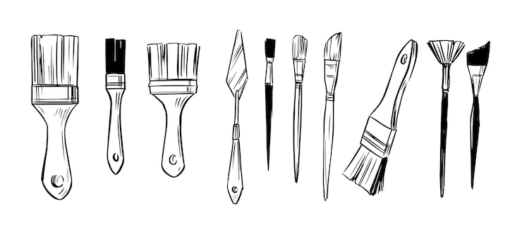 Vecteur ensemble de pinceaux. croquis dessiné à la main.