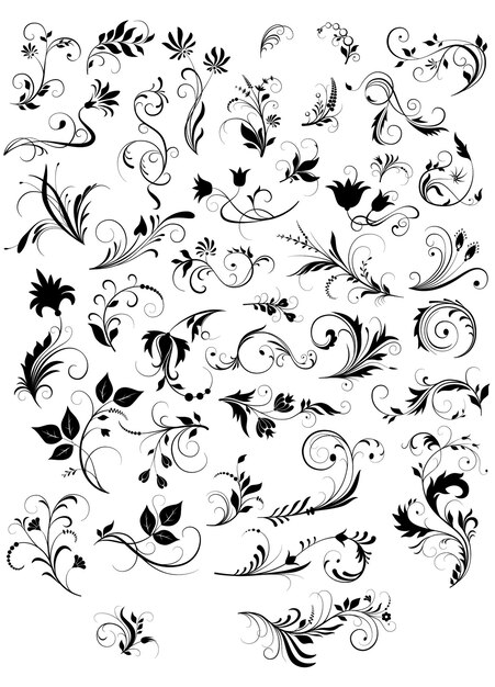 Vecteur un ensemble de pinceaux en forme de feuilles et de fleurs illustration vectorielle dessin.