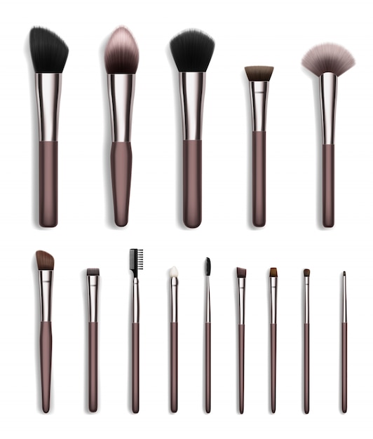 Ensemble de pinceaux de maquillage, outils de beauté cosmétiques réalistes