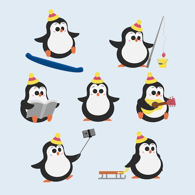 ensemble, pingouin, dessin animé