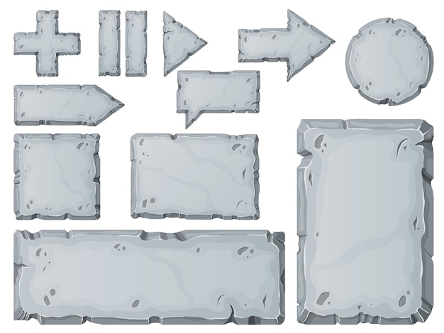 Ensemble de planche de pierre. Éléments de bannière en pierre pour le jeu et le web en style cartoon.