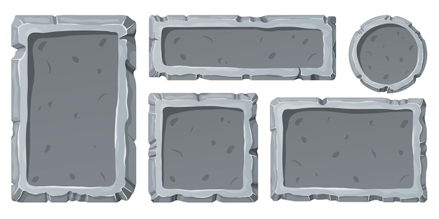 Ensemble de planche de pierre. Éléments de bannière en pierre pour le jeu et le web en style cartoon.