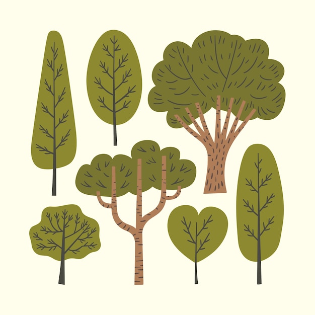Ensemble de plantes et d'arbres variés