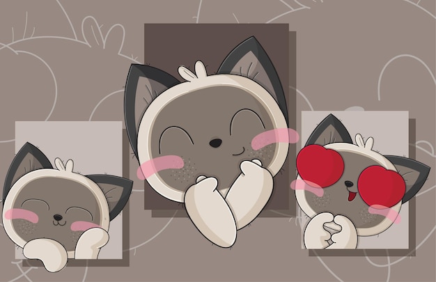 Ensemble plat mignon d'illustrations de chat de bébé de carte pour des enfants