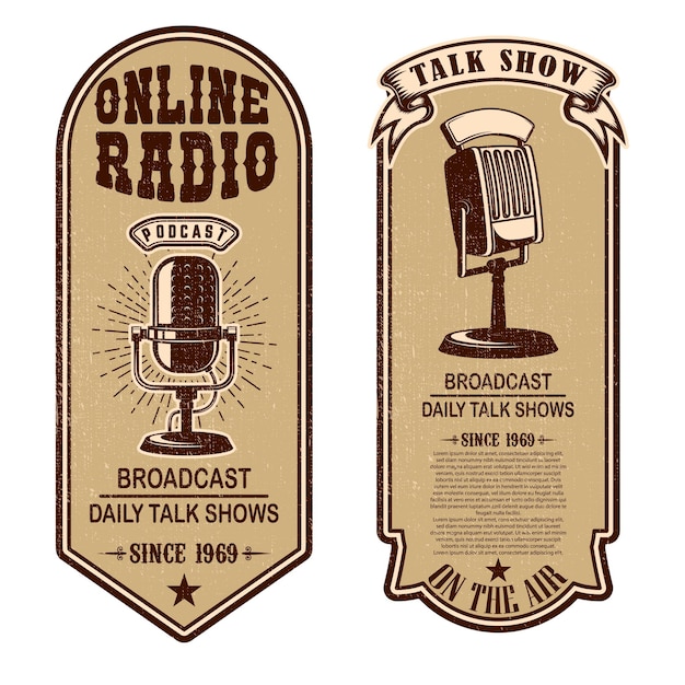 Ensemble De Podcast Vintage, Flyers Radio Avec Microphone