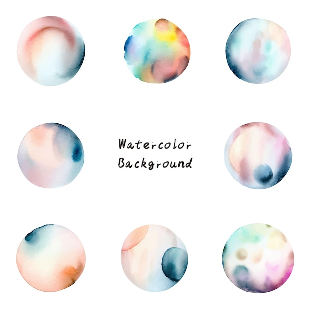 Ensemble de points d'aquarelle, cercles d'eau peints à la main, illustration vectorielle