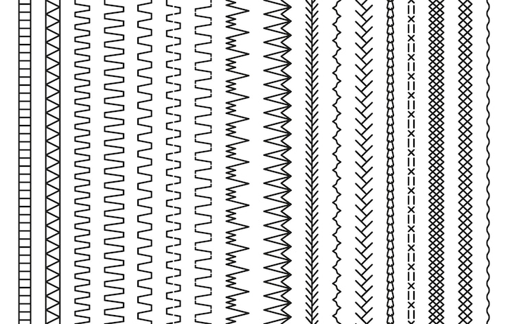 Ensemble de points de broderie à la machine Brosses à coudre sans fil Coutures de couture Éléments de tissu surjetés