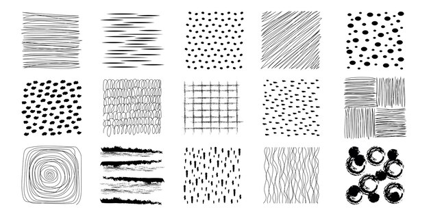 Ensemble de points vectoriels tirets doodles cercles grunge et lignes grunge pour divers designs modernes