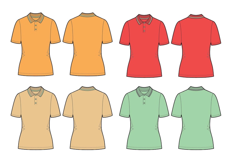 Vecteur ensemble de polo vector polos orange rouge beige et menthe