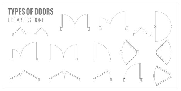 Ensemble De Portes Pour La Vue De Dessus Du Plan D'étage Kit Architectural D'icônes Pour Le Projet D'intérieur Porte Pour Le Schéma D'appartements Construction Symbole élément De Conception Graphique Plan Plan Illustration Vectorielle