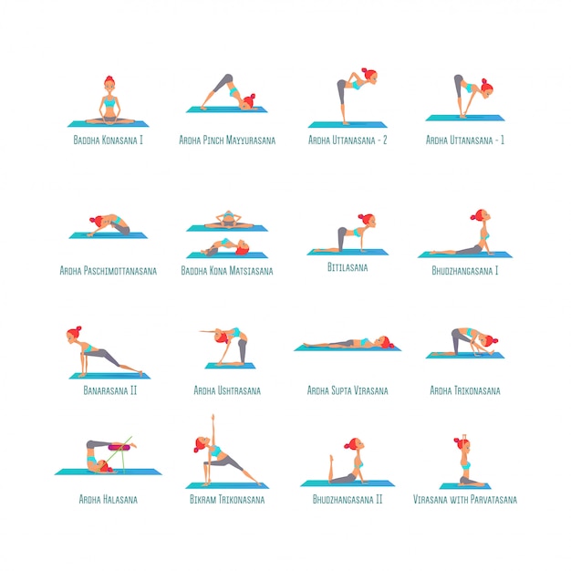 Ensemble De Poses Asanas Filles Yoga.