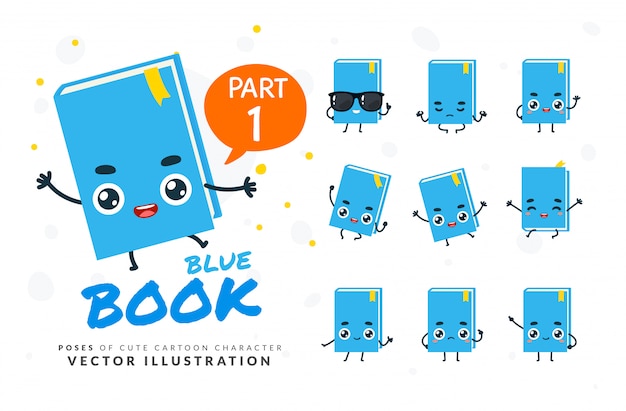 Ensemble De Poses De Dessin Animé De Blue Book.