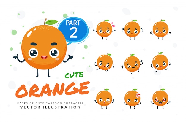 Ensemble De Poses De Dessin Animé D'orange.