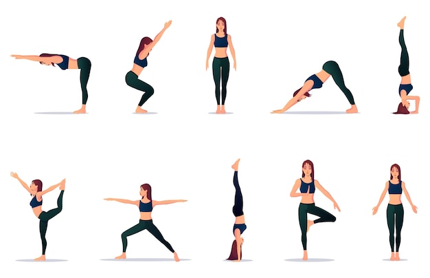 Vecteur ensemble de poses de yoga, illustrations premium de la collection de poses de remise en forme