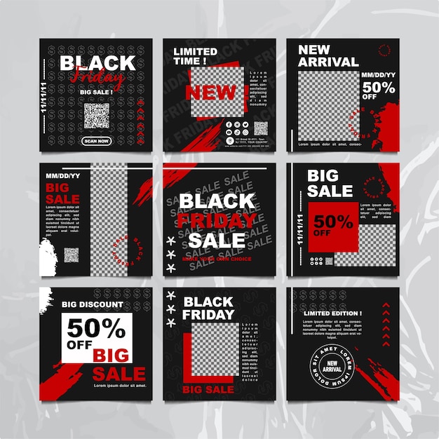 Ensemble de post design pour les réseaux sociaux du vendredi noir