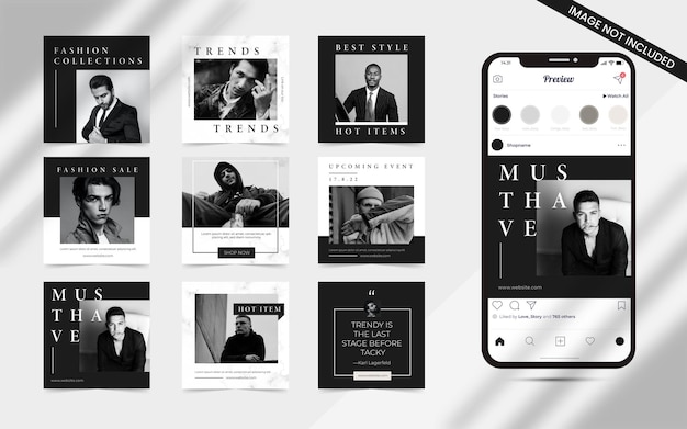Ensemble de poste de puzzle de carrousel de médias sociaux sans couture minimaliste de modèle de bannière de promotion de vente de mode instagram