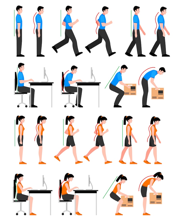 Vecteur ensemble de postures colorées