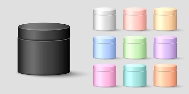 Ensemble De Pots De Crème Avec Couvercles De Différentes Couleurs Modèle De Maquette De Conteneur Cosmétique Pour La Création De Logo