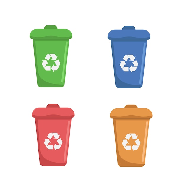 ensemble de poubelles de recyclage avec des couleurs différentes dans une conception vectorielle plate