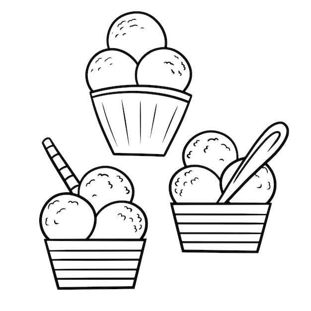 Un ensemble pour un livre de coloriage Dessert froid sucré dans des tasses illustration vectorielle de dessin animé