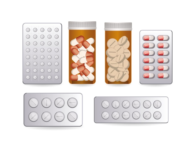 Ensemble de premières icônes de graphique de pilule AID sur illustration blanche