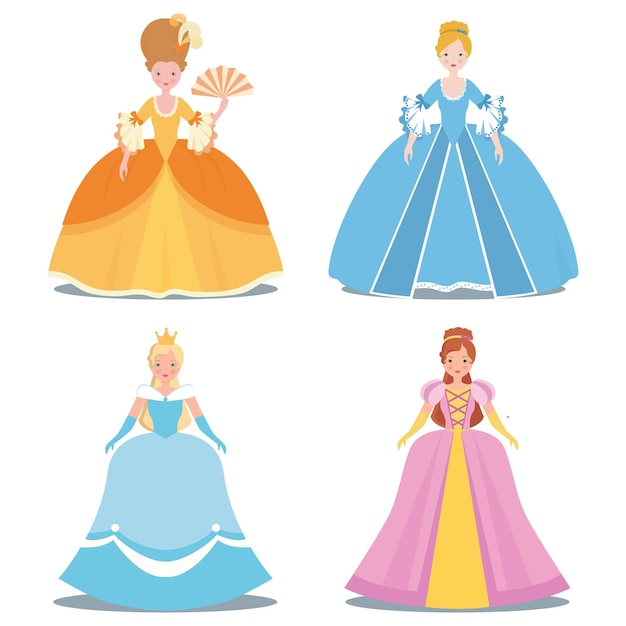 Ensemble De Princesses Sur Fond Blanc