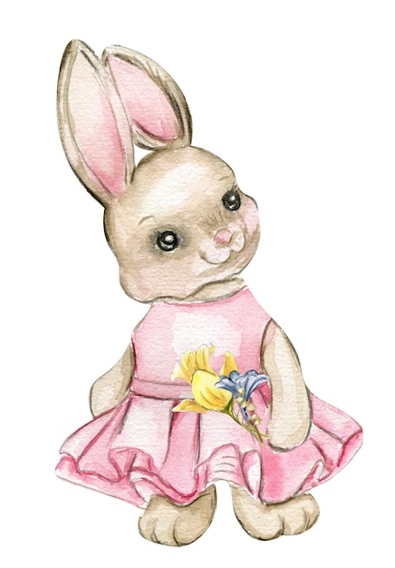 Ensemble de printemps avec fleurs et lapin lapin