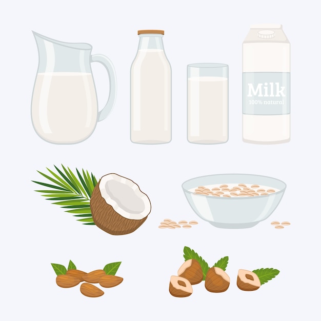 Vecteur ensemble de produits à base de lait d'avoine