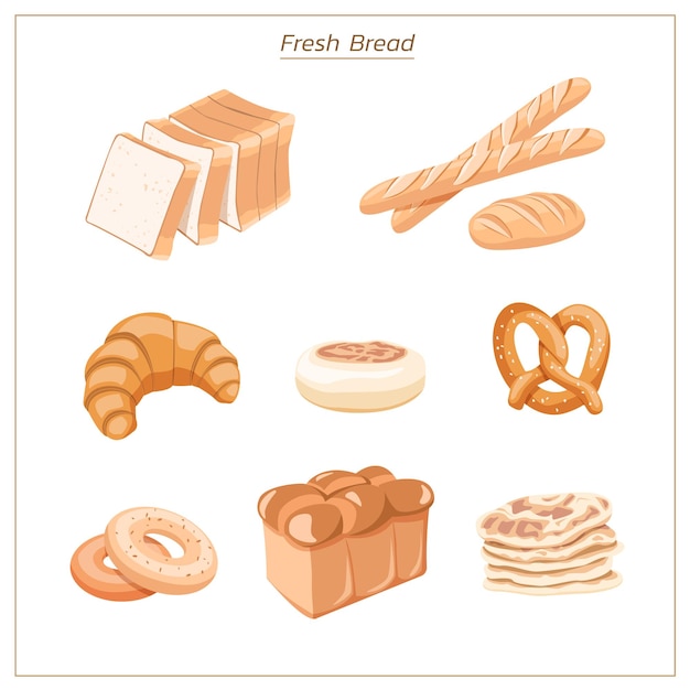 Ensemble de produits de boulangerie et de pâtisserie d'illustration vectorielle, pour la boulangerie ou la conception de produits alimentaires.