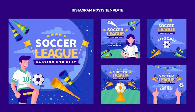 Vecteur ensemble de publication instagram de football