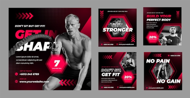 Ensemble De Publications Instagram De Marketing De Gym Dégradé