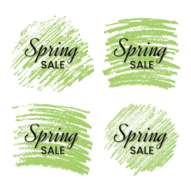 Ensemble De Quatre Bannières De Vente De Printemps Sur Green Scribble Smear Hand Drawn Pencil Scribble Vector Illustration