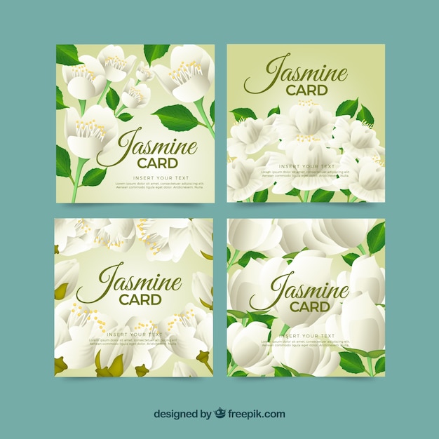 Vecteur ensemble de quatre cartes de jasmin