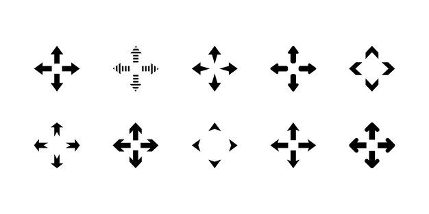 Ensemble de quatre directions vectorielles flèches vers le haut vers le bas à droite et à gauche flèches quatre voies ou chemins