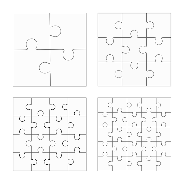 Vecteur ensemble de quatre modèles vectoriels de puzzle, pièces simples vierges