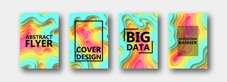 Vecteur un ensemble de quatre options pour bannières, dépliants, brochures, cartes, affiches pour votre conception, dans des tons multicolores. style papier. 10 eps