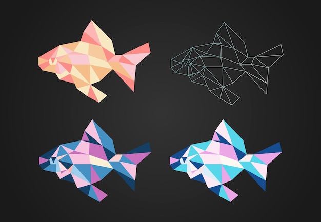 Vecteur ensemble de quatre poissons colorés polygonaux