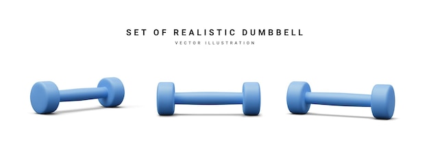 Vecteur ensemble réaliste 3d d'haltères bleus isolés sur fond blanc illustration vectorielle